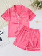 Kids Satin Pajama Set 🖤 – Classic Black Sleepwear (Ages 5–14)