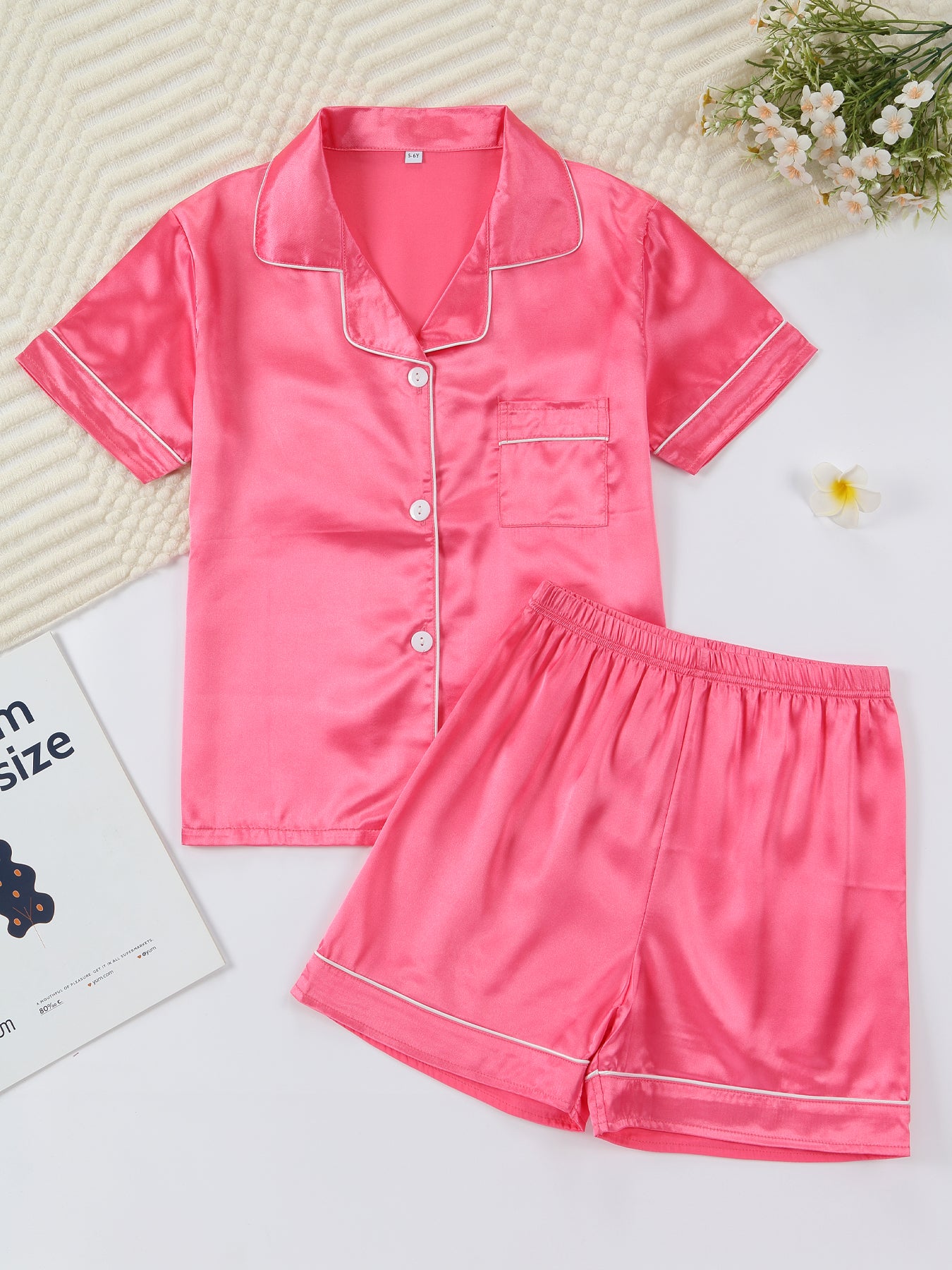 Kids Satin Pajama Set 🖤 – Classic Black Sleepwear (Ages 5–14)