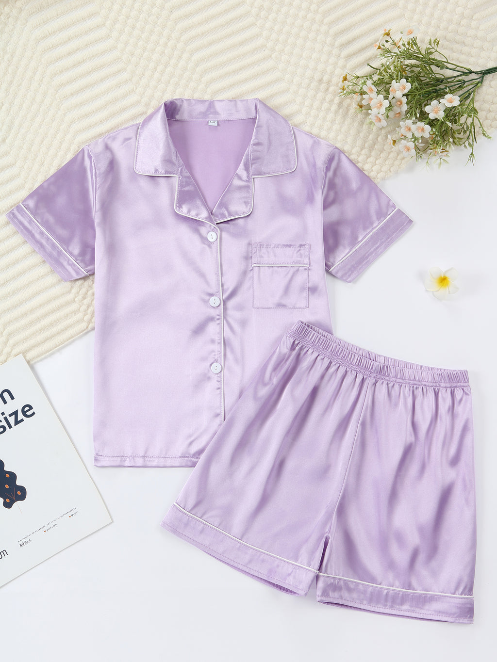 Kids Satin Pajama Set 🖤 – Classic Black Sleepwear (Ages 5–14)