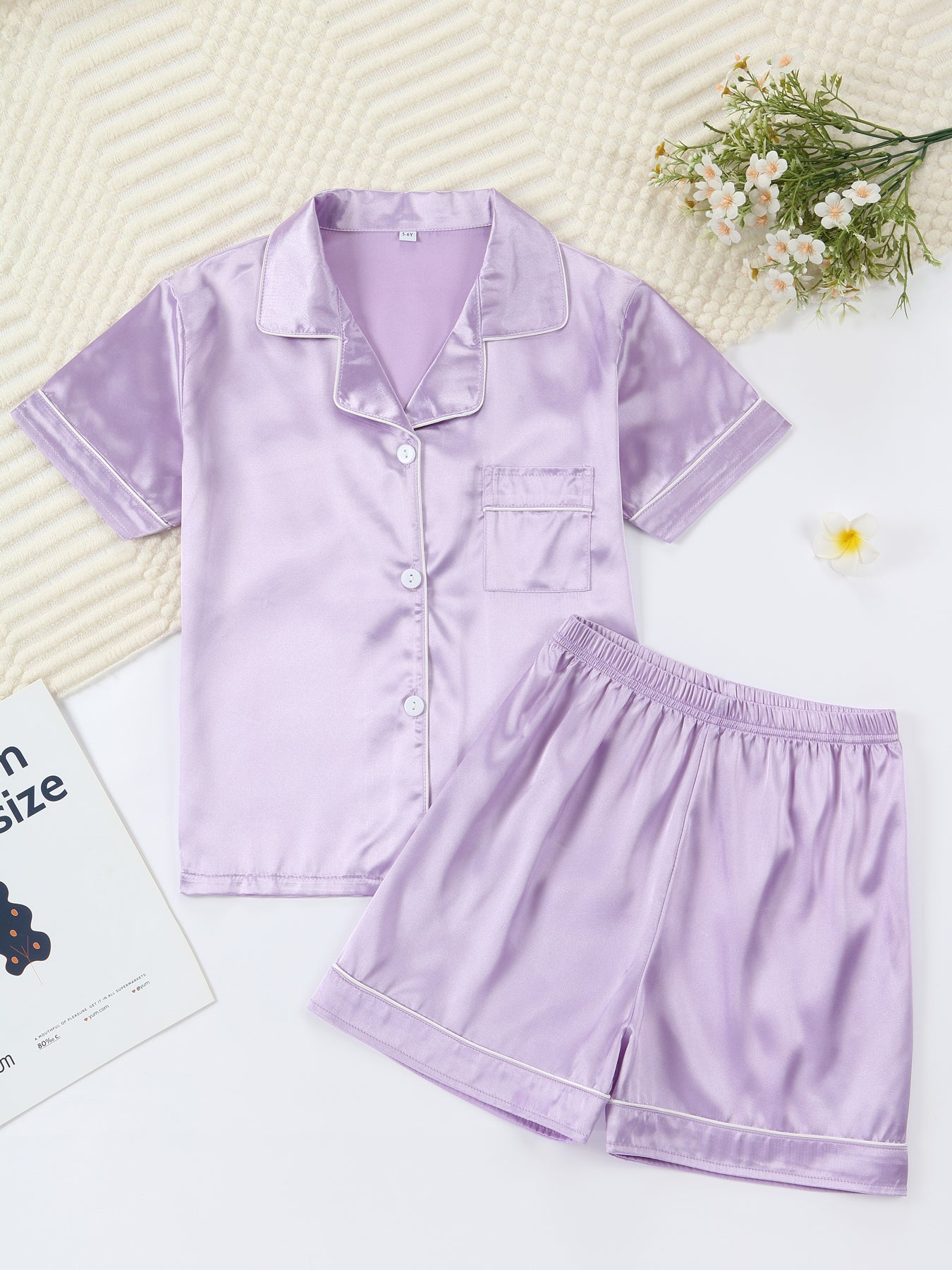 Kids Satin Pajama Set 🖤 – Classic Black Sleepwear (Ages 5–14)