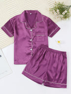 Kids Satin Pajama Set 🖤 – Classic Black Sleepwear (Ages 5–14)