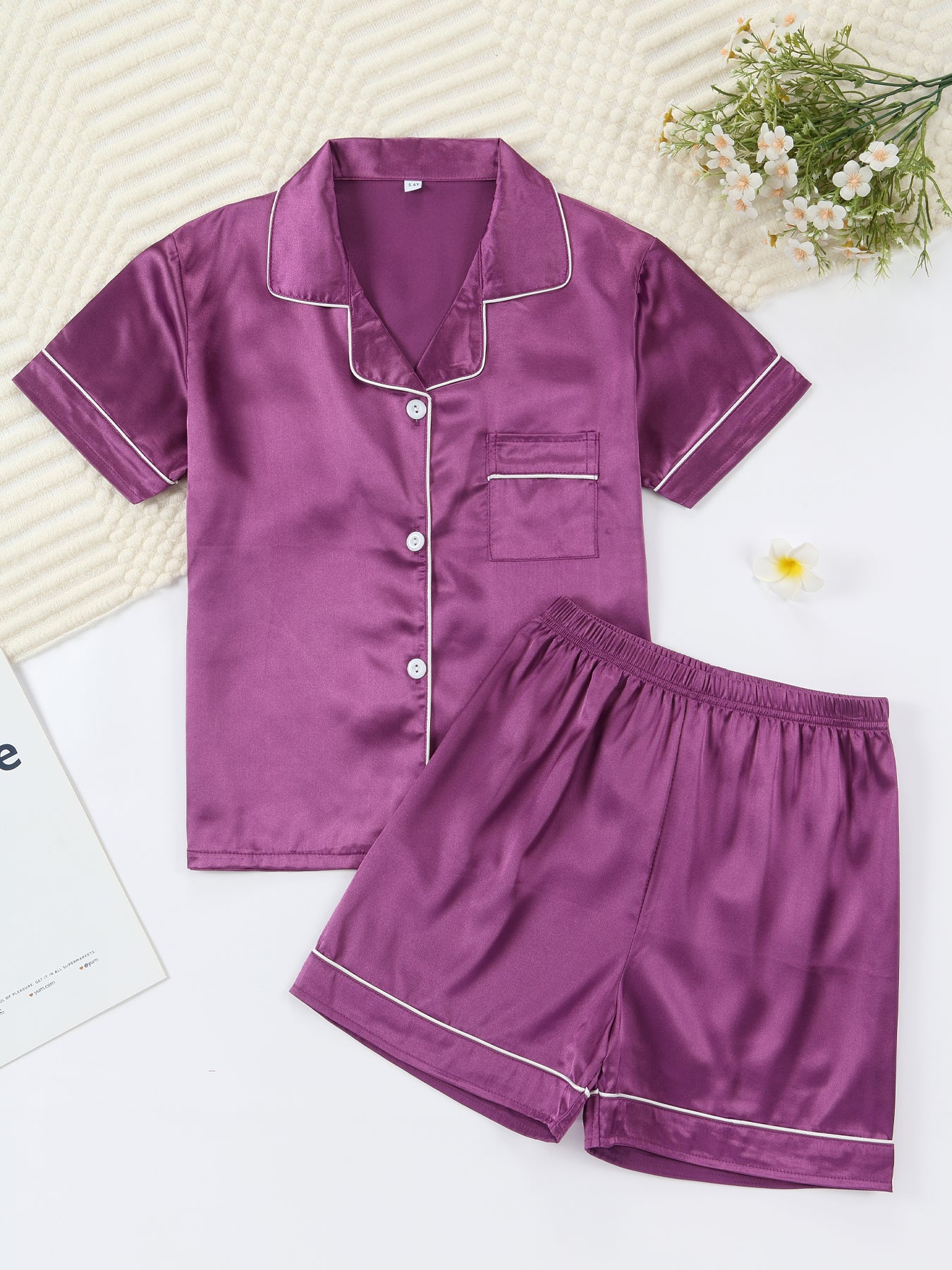 Kids Satin Pajama Set 🖤 – Classic Black Sleepwear (Ages 5–14)