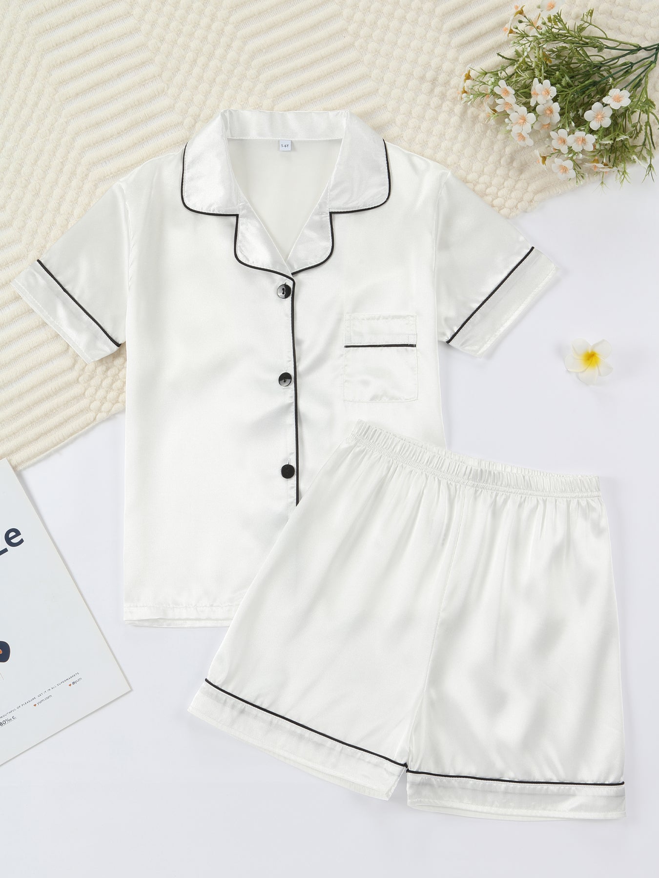 Kids Satin Pajama Set 🖤 – Classic Black Sleepwear (Ages 5–14)