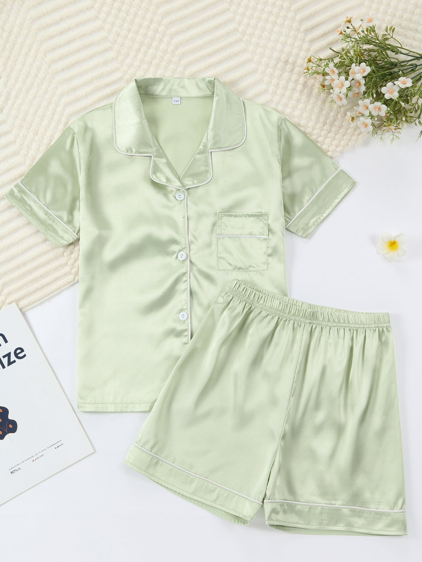 Kids Satin Pajama Set 🖤 – Classic Black Sleepwear (Ages 5–14)