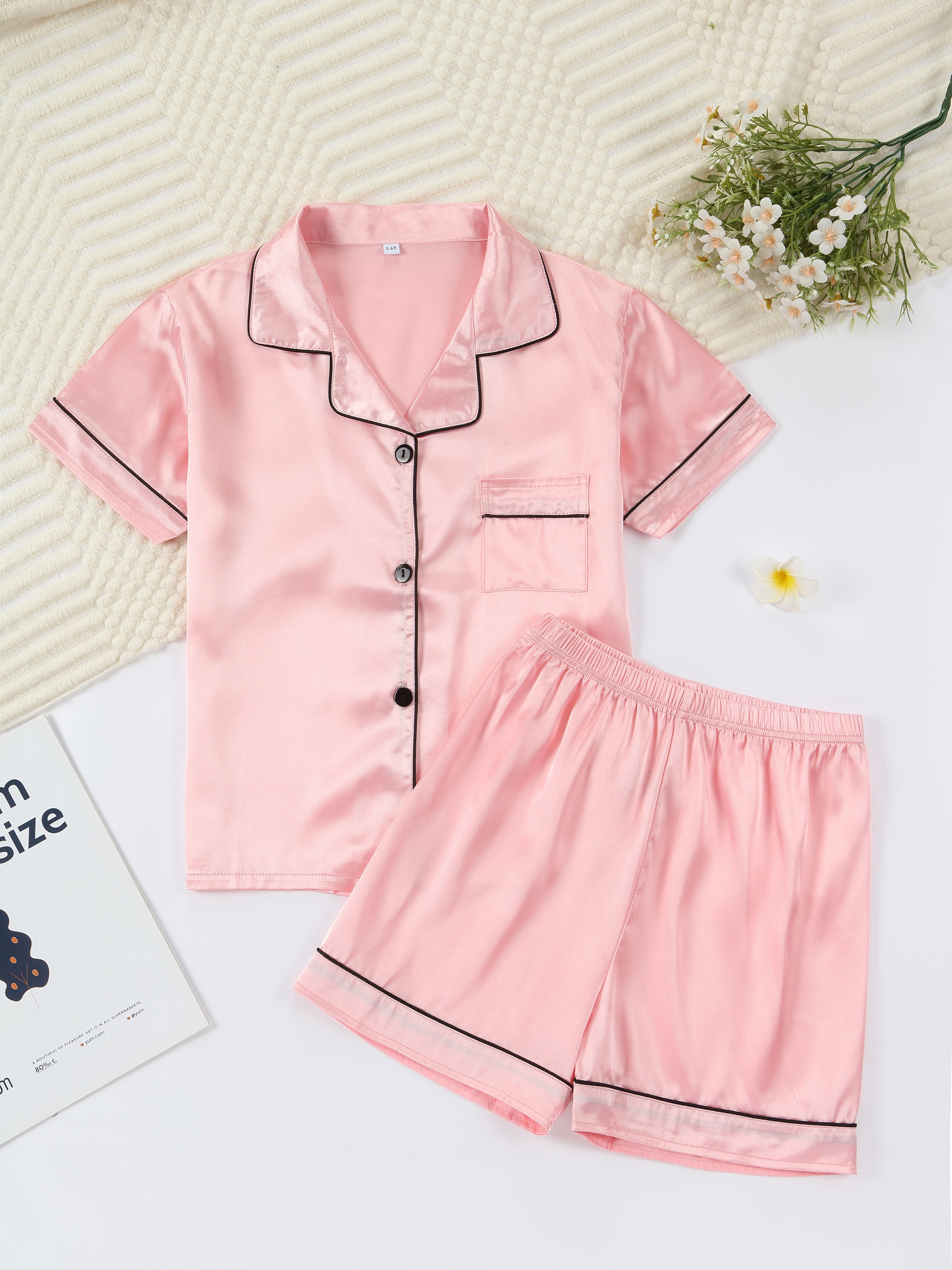 Kids Satin Pajama Set 🖤 – Classic Black Sleepwear (Ages 5–14)