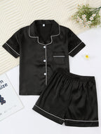 Kids Satin Pajama Set 🖤 – Classic Black Sleepwear (Ages 5–14)