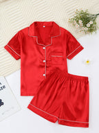 Kids Satin Pajama Set 🖤 – Classic Black Sleepwear (Ages 5–14)