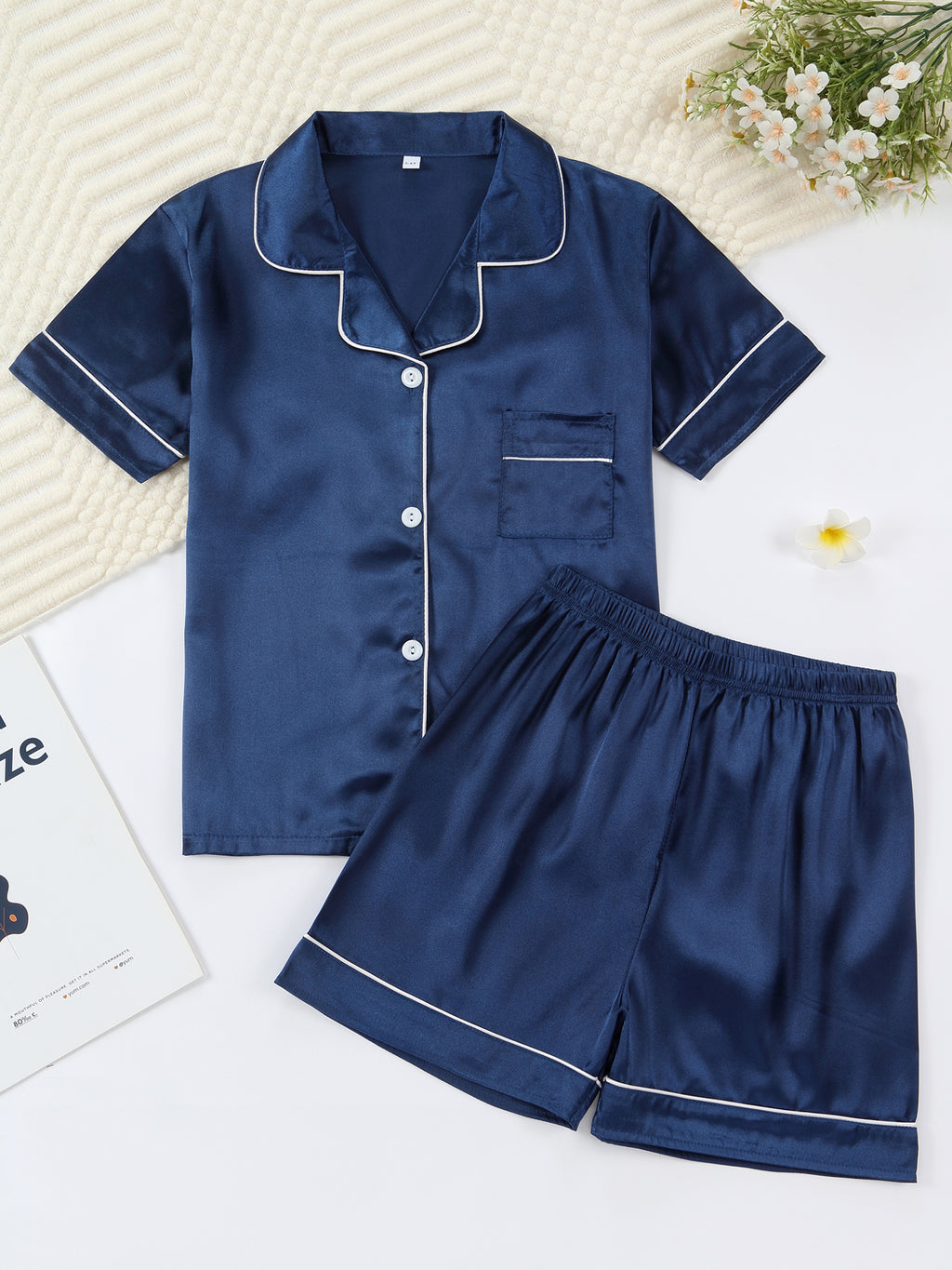 Kids Satin Pajama Set 🖤 – Classic Black Sleepwear (Ages 5–14)