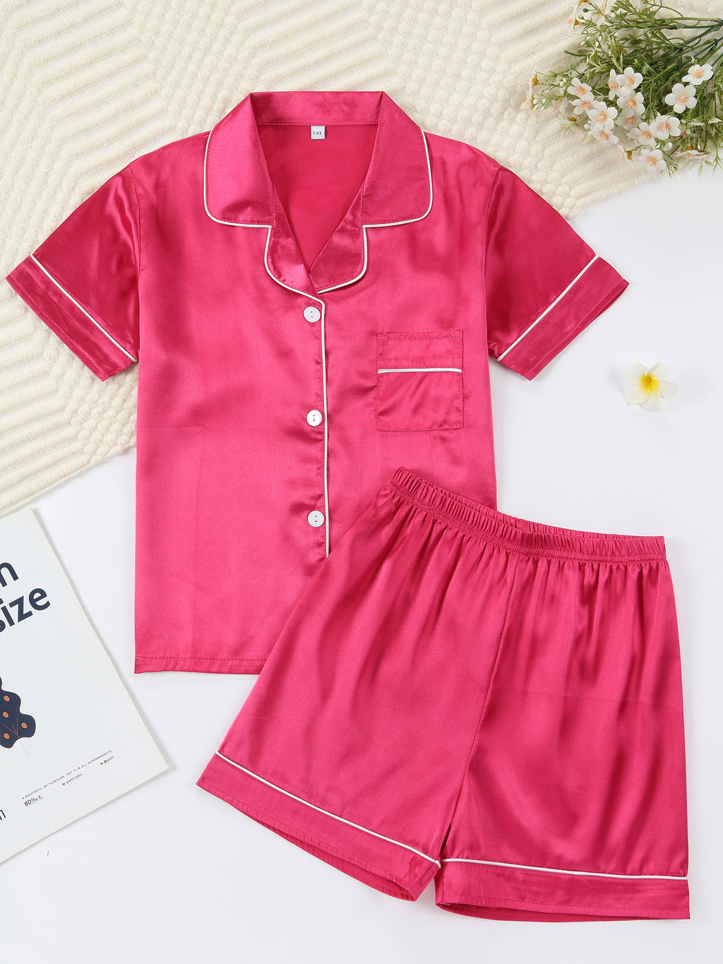 Kids Satin Pajama Set 🖤 – Classic Black Sleepwear (Ages 5–14)